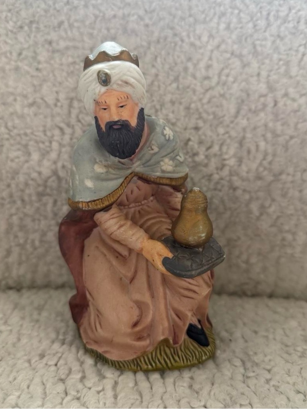 Christmas home decor figurine of a bearded man in a turban and robe